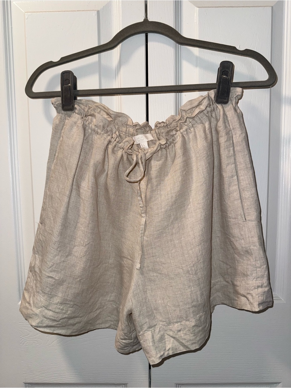 COS Beige Linen Drawstring Bermuda Shorts